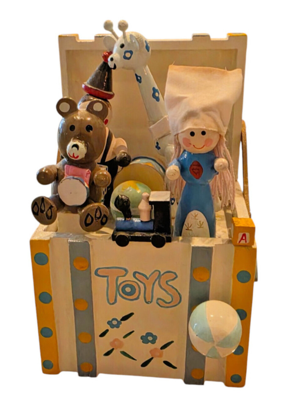 VTG 1983 Enesco TOYLAND Giraffe Clown Bear Doll Music Box It's A Small World
